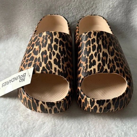 No Boundaries Cheetah Print Open-Toe Mules Women’s Size 7 New Slides Platform - Picture 2 of 11